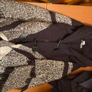 Black and white plaid blanket scarf with buttons